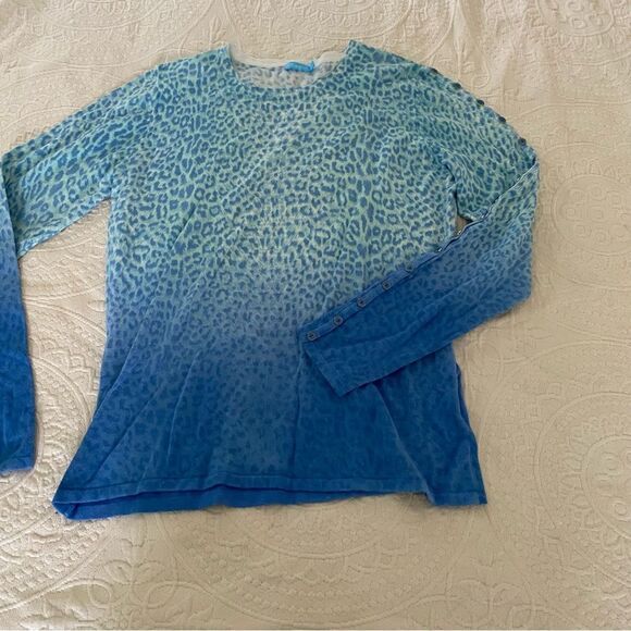 J. Mclaughlin size Medium Blue Ombre Cheetah Print Modal Spandex Blend Sweater - Picture 2 of 10